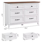Commode 6 tiroirs pour chambre, commode de 119 cm de large, commode large avec rangement sur pied, commode de rangement en bois pour chambre, Noyer