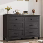 6 Dresser for Bedroom, 47 Wide Dresser, Wide Drawer Dresser with Storage Freestanding, Wooden Closet Dresser Storage Chest for Bedroom, Walnut
