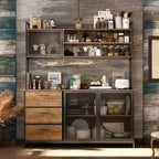 Hitow Meuble de cuisine en bois avec buffet, portes métalliques, 3 tiroirs, étagère, plan de travail