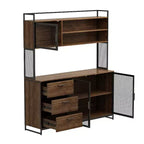 Hitow Meuble de cuisine en bois avec buffet, portes métalliques, 3 tiroirs, étagère, plan de travail