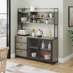 Hitow Meuble de cuisine en bois avec buffet, portes métalliques, 3 tiroirs, étagère, plan de travail