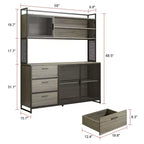Hitow Meuble de cuisine en bois avec buffet, portes métalliques, 3 tiroirs, étagère, plan de travail