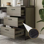 Hitow Meuble de cuisine en bois avec buffet, portes métalliques, 3 tiroirs, étagère, plan de travail