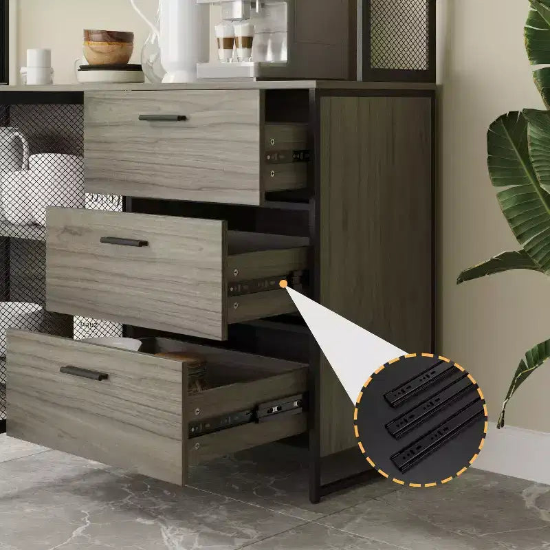 Hitow Meuble de cuisine en bois avec buffet, portes métalliques, 3 tiroirs, étagère, plan de travail