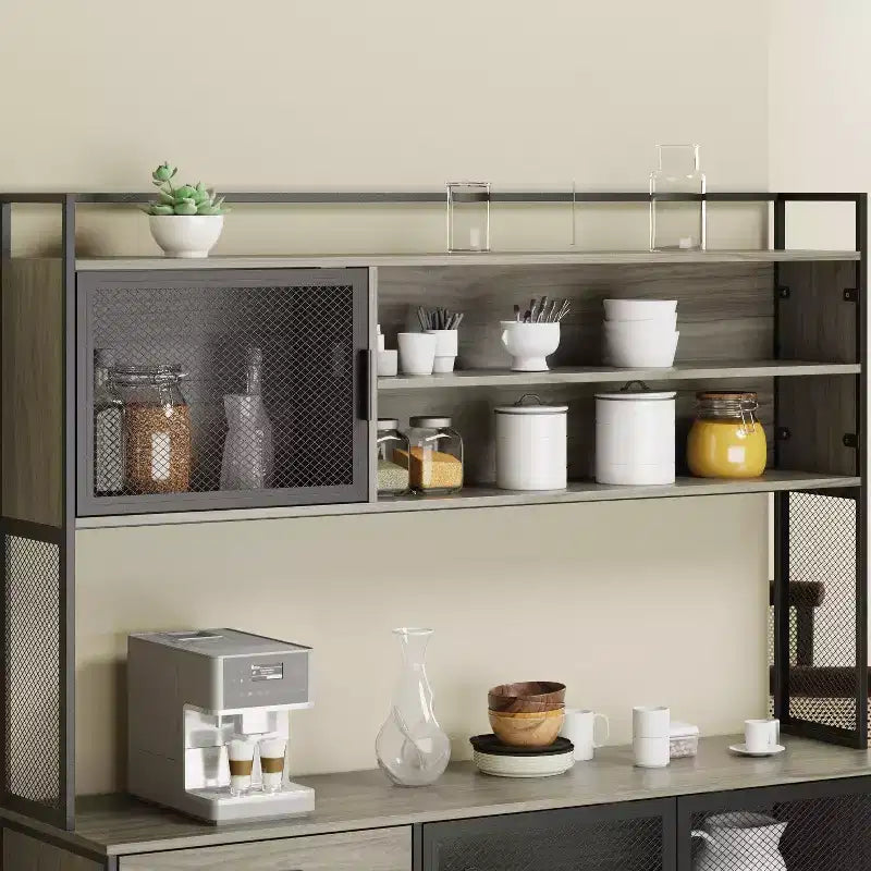Hitow Meuble de cuisine en bois avec buffet, portes métalliques, 3 tiroirs, étagère, plan de travail