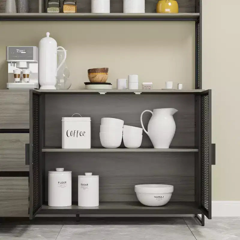 Hitow Meuble de cuisine en bois avec buffet, portes métalliques, 3 tiroirs, étagère, plan de travail