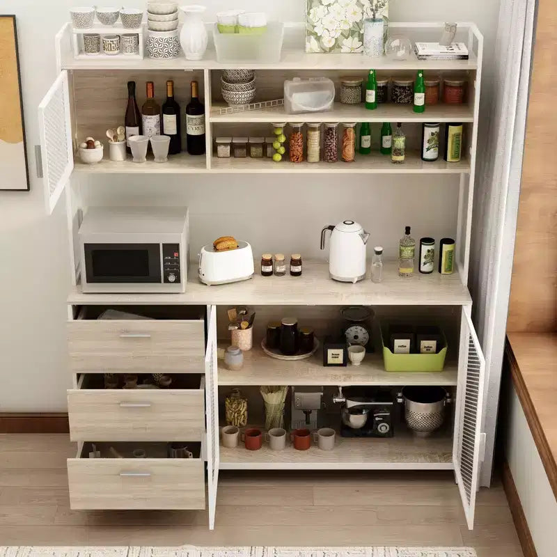 Hitow Meuble de cuisine en bois avec buffet, portes métalliques, 3 tiroirs, étagère, plan de travail