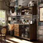 Hitow Meuble de cuisine en bois avec buffet, portes métalliques, 3 tiroirs, étagère, plan de travail