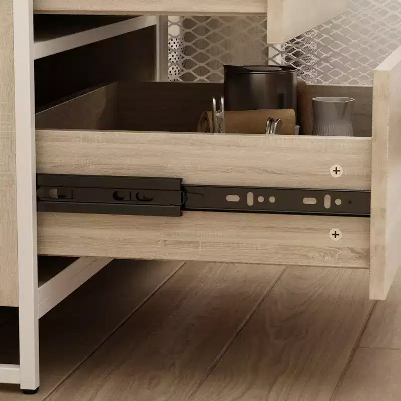 Hitow Meuble de cuisine en bois avec buffet, portes métalliques, 3 tiroirs, étagère, plan de travail