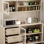 Hitow Meuble de cuisine en bois avec buffet, portes métalliques, 3 tiroirs, étagère, plan de travail