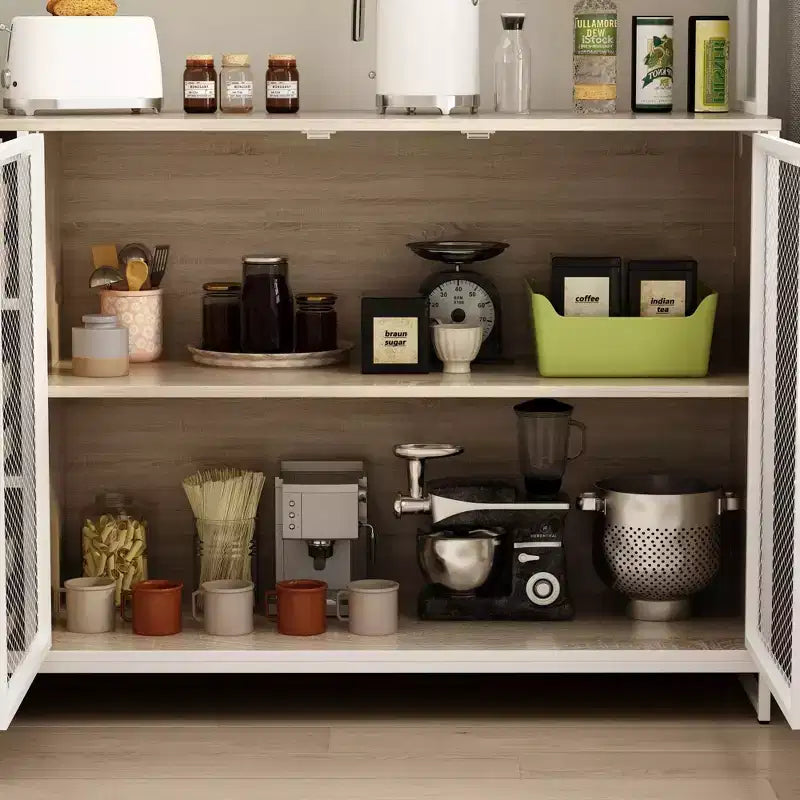 Hitow Meuble de cuisine en bois avec buffet, portes métalliques, 3 tiroirs, étagère, plan de travail