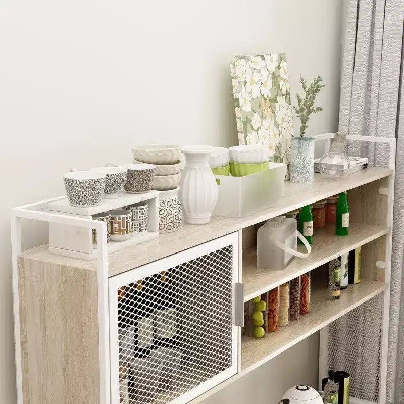 Hitow Meuble de cuisine en bois avec buffet, portes métalliques, 3 tiroirs, étagère, plan de travail