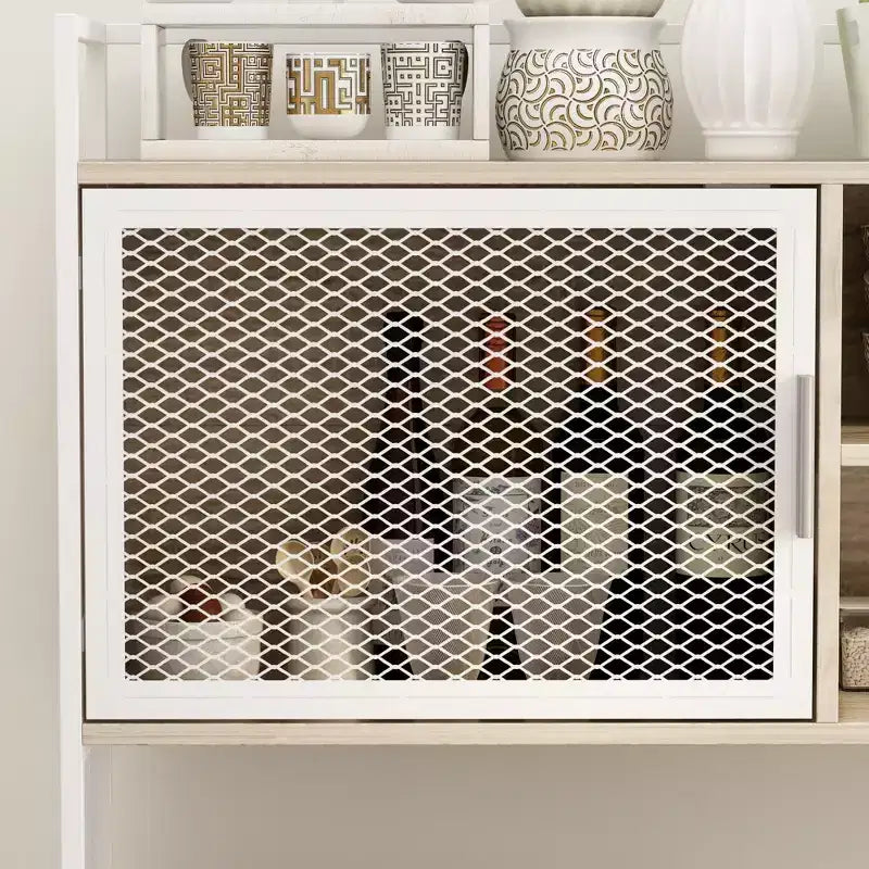 Hitow Meuble de cuisine en bois avec buffet, portes métalliques, 3 tiroirs, étagère, plan de travail