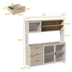 Hitow Meuble de cuisine en bois avec buffet, portes métalliques, 3 tiroirs, étagère, plan de travail