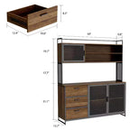 Hitow Meuble de cuisine en bois avec buffet, portes métalliques, 3 tiroirs, étagère, plan de travail