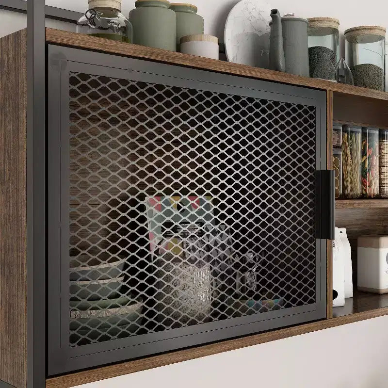 Hitow Meuble de cuisine en bois avec buffet, portes métalliques, 3 tiroirs, étagère, plan de travail