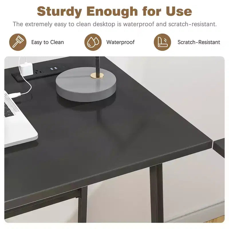 VECELO Bureau Informatique Table d'Étude pour Ordinateur Portable avec 2 Étagères de Rangement