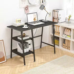 VECELO Bureau Informatique Table d'Étude pour Ordinateur Portable avec 2 Étagères de Rangement