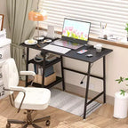 VECELO Bureau Informatique Table d'Étude pour Ordinateur Portable avec 2 Étagères de Rangement