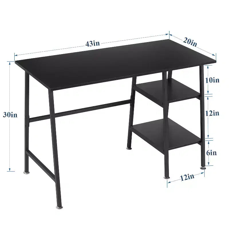 VECELO Bureau Informatique Table d'Étude pour Ordinateur Portable avec 2 Étagères de Rangement
