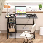 VECELO Bureau Informatique Table d'Étude pour Ordinateur Portable avec 2 Étagères de Rangement