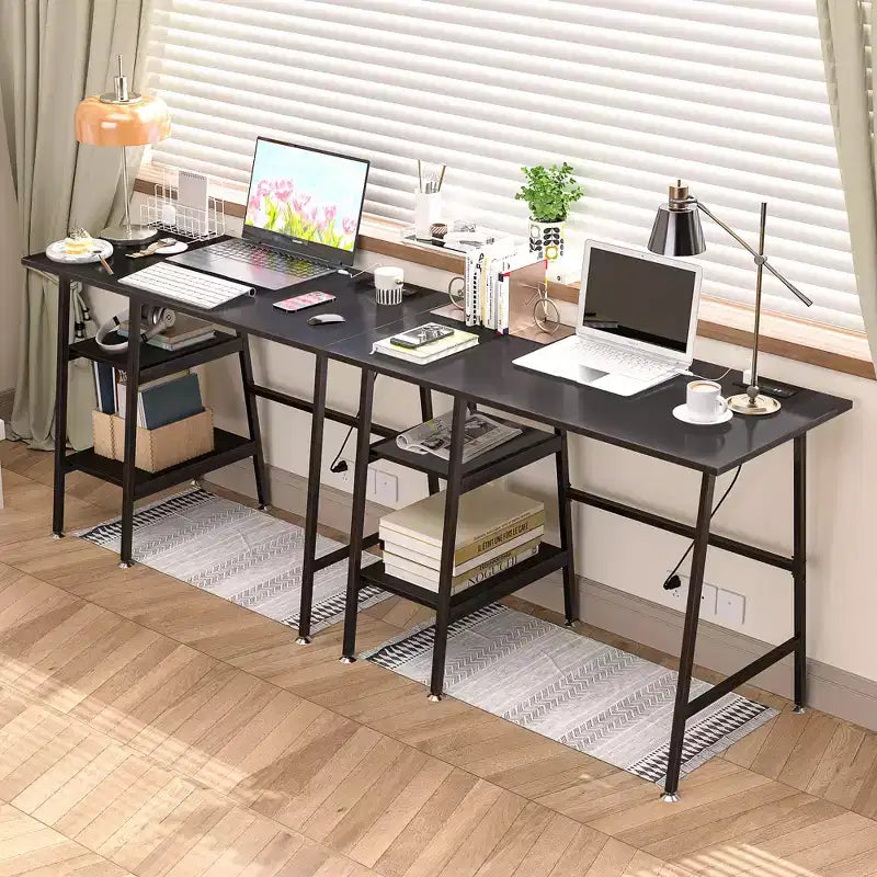 VECELO Bureau Informatique Table d'Étude pour Ordinateur Portable avec 2 Étagères de Rangement