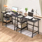 VECELO Bureau Informatique Table d'Étude pour Ordinateur Portable avec 2 Étagères de Rangement