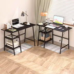 VECELO Bureau Informatique Table d'Étude pour Ordinateur Portable avec 2 Étagères de Rangement