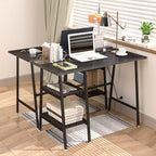 VECELO Bureau Informatique Table d'Étude pour Ordinateur Portable avec 2 Étagères de Rangement