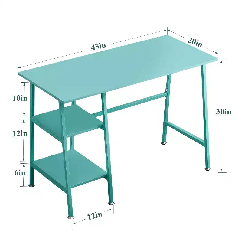 VECELO Bureau Informatique Table d'Étude pour Ordinateur Portable avec 2 Étagères de Rangement