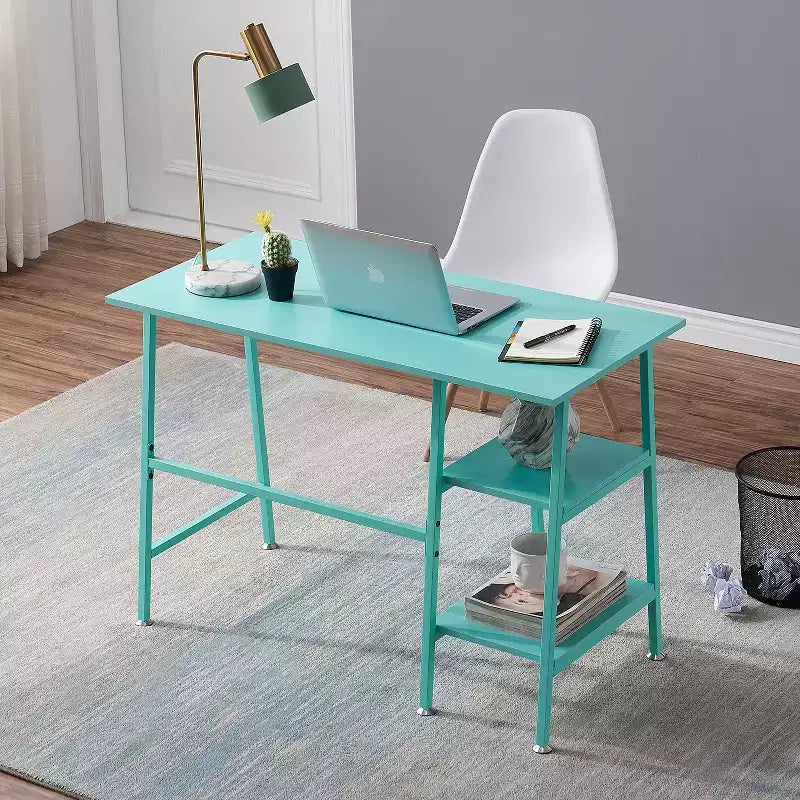 VECELO Bureau Informatique Table d'Étude pour Ordinateur Portable avec 2 Étagères de Rangement