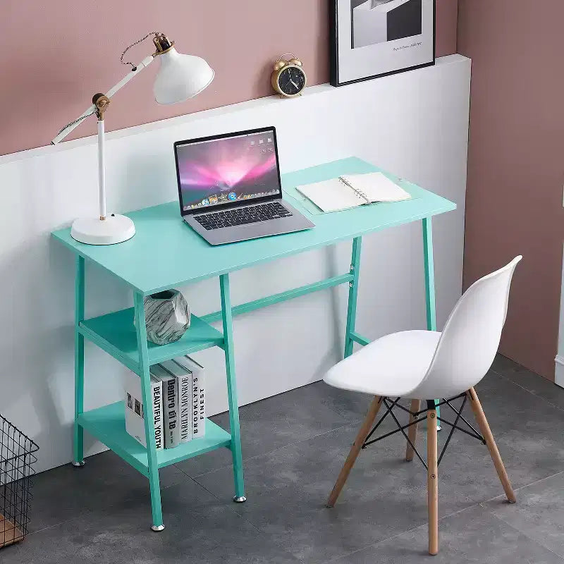 VECELO Bureau Informatique Table d'Étude pour Ordinateur Portable avec 2 Étagères de Rangement