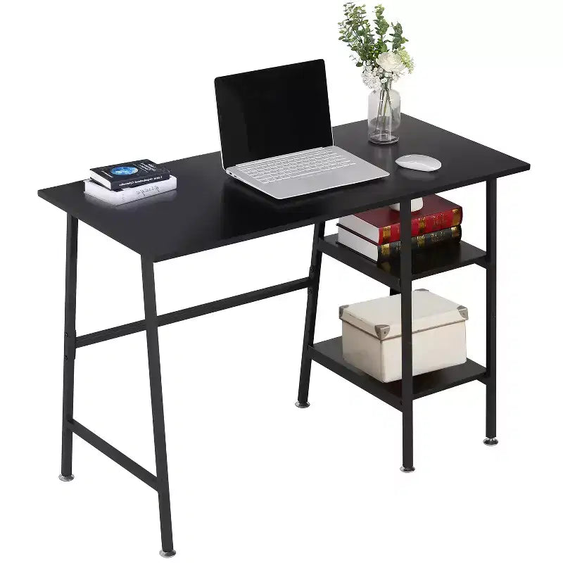 VECELO Bureau Informatique Table d'Étude pour Ordinateur Portable avec 2 Étagères de Rangement