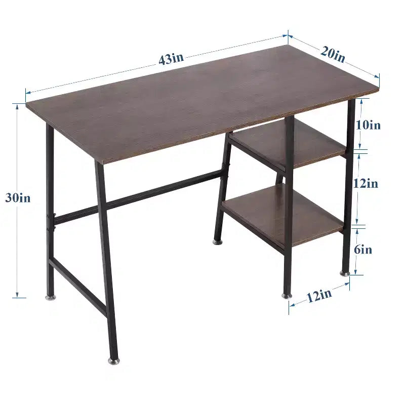 VECELO Bureau Informatique Table d'Étude pour Ordinateur Portable avec 2 Étagères de Rangement