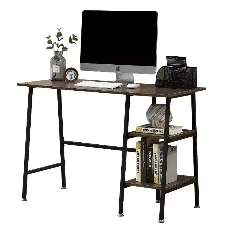 VECELO Bureau Informatique Table d'Étude pour Ordinateur Portable avec 2 Étagères de Rangement