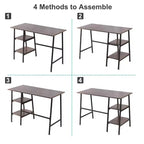 VECELO Bureau Informatique Table d'Étude pour Ordinateur Portable avec 2 Étagères de Rangement