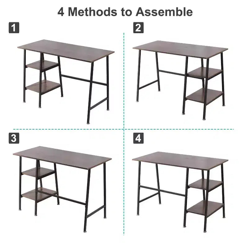 VECELO Bureau Informatique Table d'Étude pour Ordinateur Portable avec 2 Étagères de Rangement