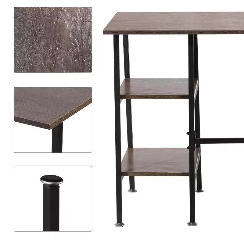 VECELO Bureau Informatique Table d'Étude pour Ordinateur Portable avec 2 Étagères de Rangement