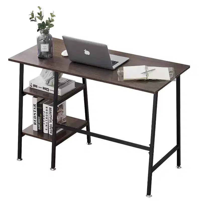 VECELO Bureau Informatique Table d'Étude pour Ordinateur Portable avec 2 Étagères de Rangement