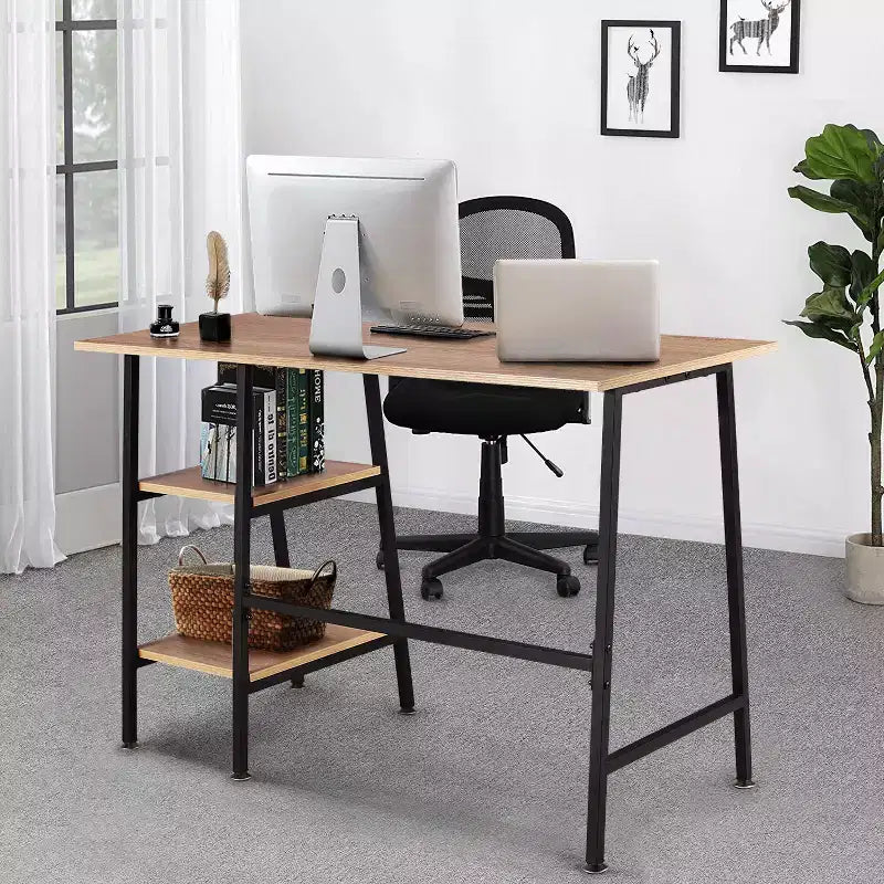 VECELO Bureau Informatique Table d'Étude pour Ordinateur Portable avec 2 Étagères de Rangement