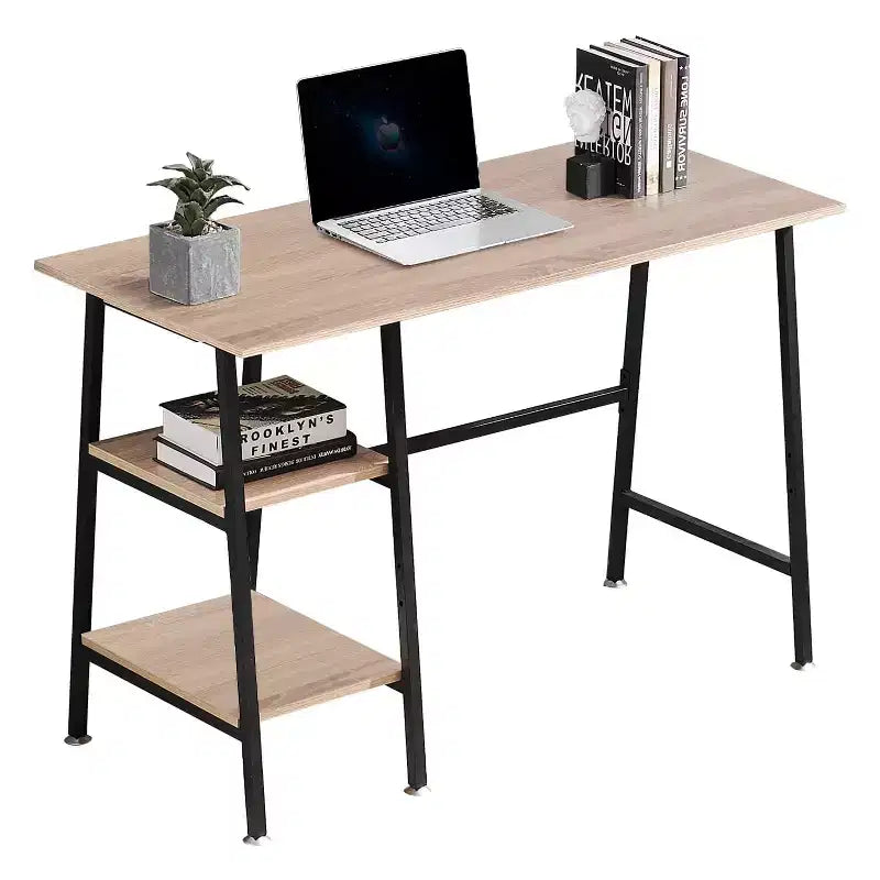 VECELO Bureau Informatique Table d'Étude pour Ordinateur Portable avec 2 Étagères de Rangement