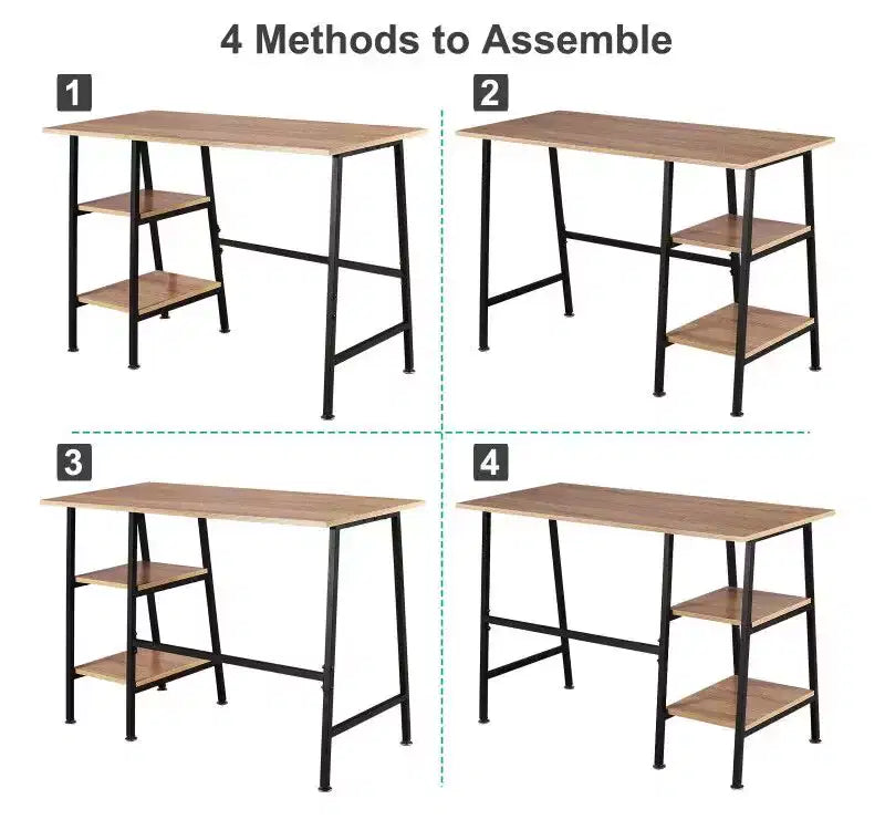VECELO Bureau Informatique Table d'Étude pour Ordinateur Portable avec 2 Étagères de Rangement