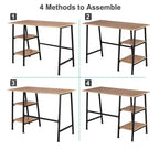 VECELO Bureau Informatique Table d'Étude pour Ordinateur Portable avec 2 Étagères de Rangement