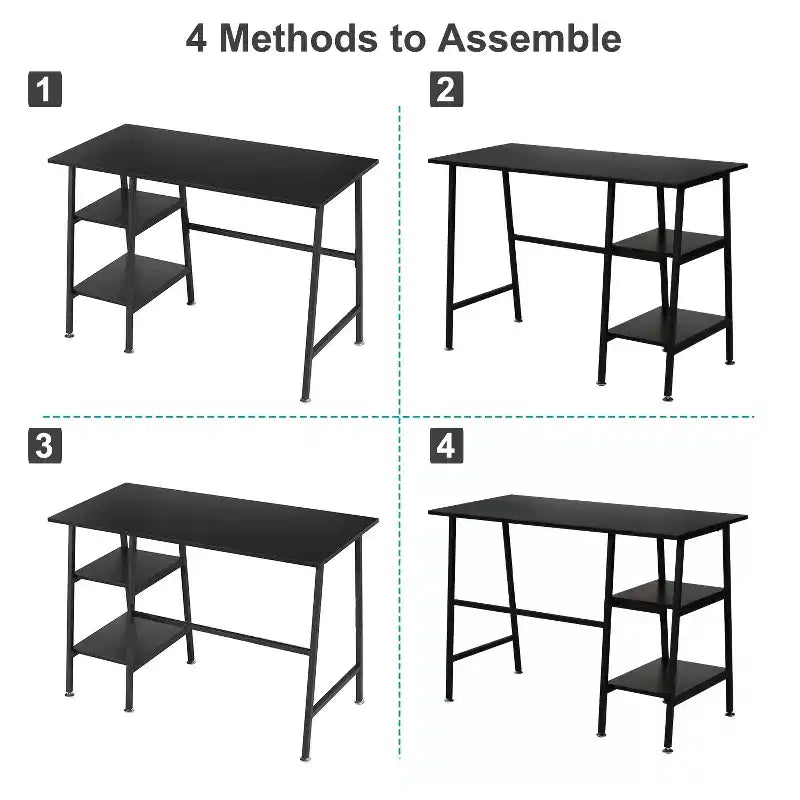 VECELO Bureau Informatique Table d'Étude pour Ordinateur Portable avec 2 Étagères de Rangement