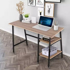 VECELO Bureau Informatique Table d'Étude pour Ordinateur Portable avec 2 Étagères de Rangement