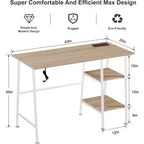 VECELO Bureau Informatique Table d'Étude pour Ordinateur Portable avec 2 Étagères de Rangement