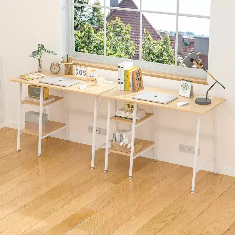 VECELO Bureau Informatique Table d'Étude pour Ordinateur Portable avec 2 Étagères de Rangement