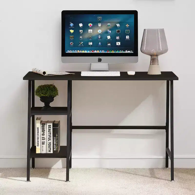 VECELO Bureau Informatique Table d'Étude pour Ordinateur Portable avec 2 Étagères de Rangement