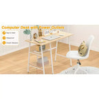 VECELO Bureau Informatique Table d'Étude pour Ordinateur Portable avec 2 Étagères de Rangement