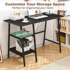 VECELO Bureau Informatique Table d'Étude pour Ordinateur Portable avec 2 Étagères de Rangement